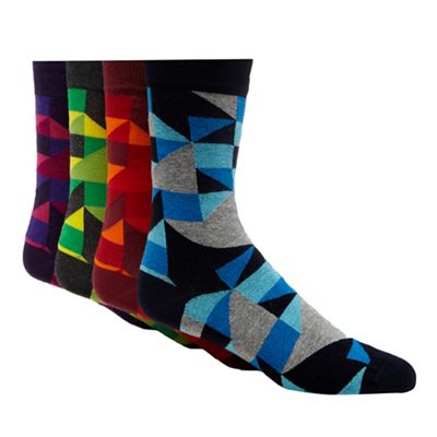 Red Herring Pack of four multi-coloured triangle cotton blend socks